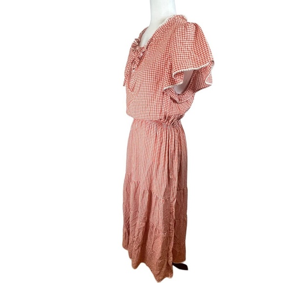 Max Edition Red White Gingham Tiered Ruffled Embroidered Maci Dress NWT - Picture 4 of 11